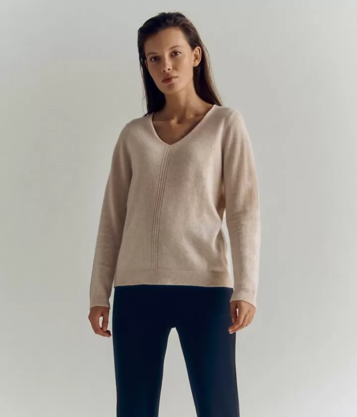 Maille>DEVERNOIS Pull encolure V 100% Cachemire Blanccasse
