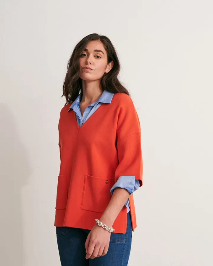 Maille>DEVERNOIS Pull encolure V en maille milano Tricoté en France Orangepotimarron