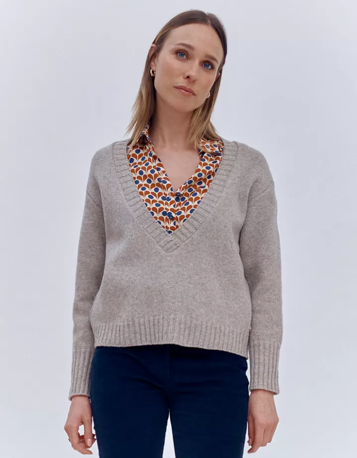 Maille>DEVERNOIS Pull encolure V profonde Made in France Grege