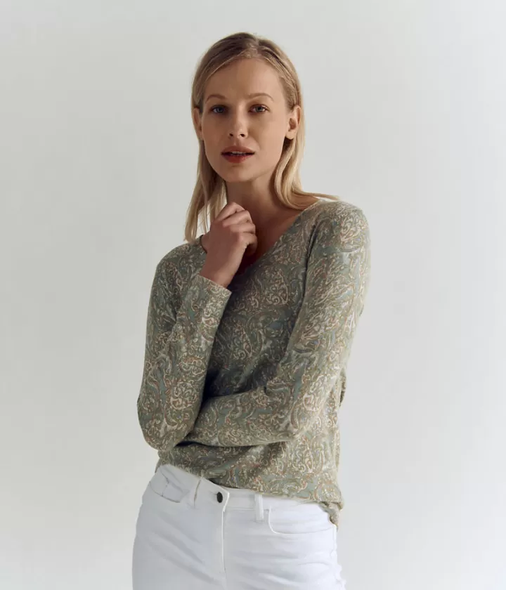 Maille>DEVERNOIS Pull imprimé cachemire En viscose Vertfonce