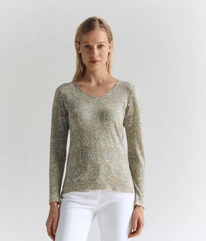 Maille>DEVERNOIS Pull imprimé cachemire En viscose Vertfonce