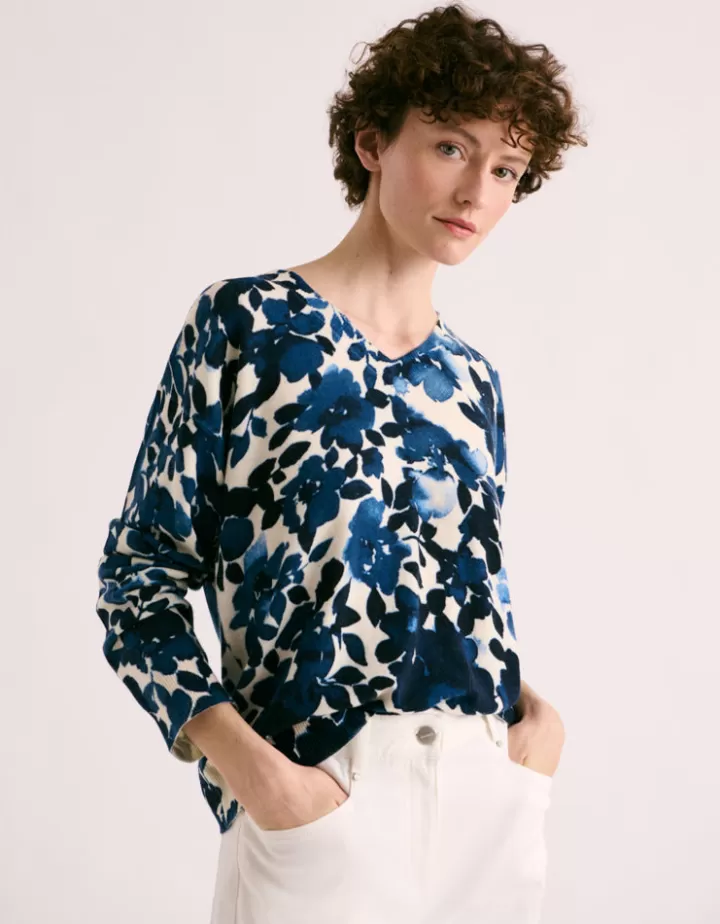 Maille>DEVERNOIS Pull imprimé En laine Bleu