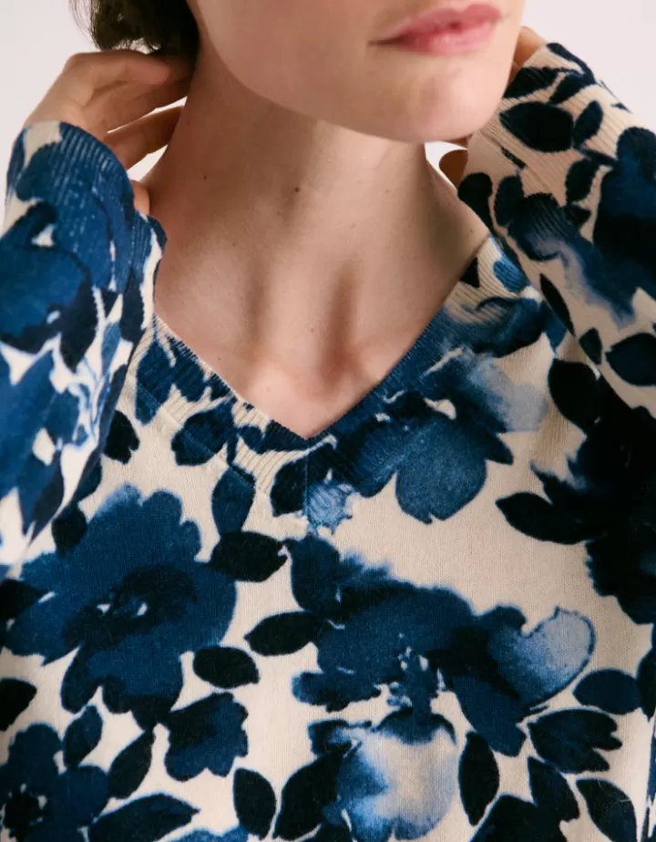 Maille>DEVERNOIS Pull imprimé En laine Bleu