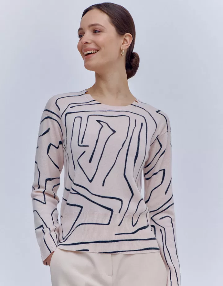 Maille>DEVERNOIS Pull imprimé En laine et cachemire Blanccasse