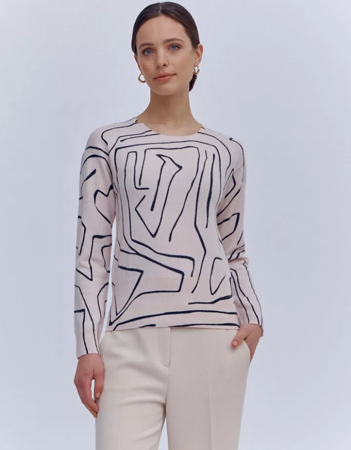 Maille>DEVERNOIS Pull imprimé En laine et cachemire Blanccasse