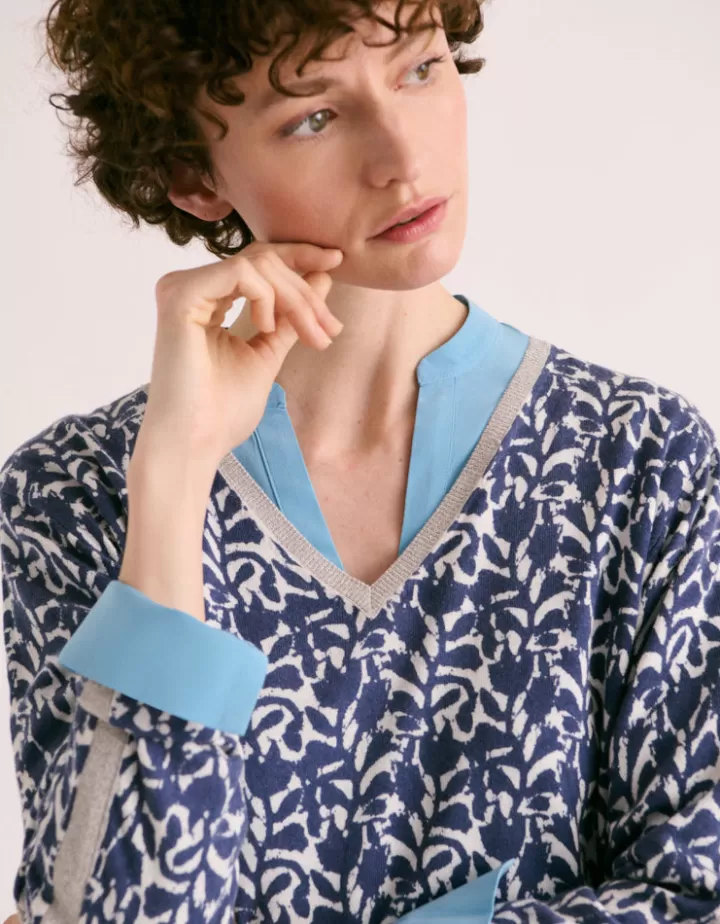 Maille>DEVERNOIS Pull imprimé En viscose Bleu
