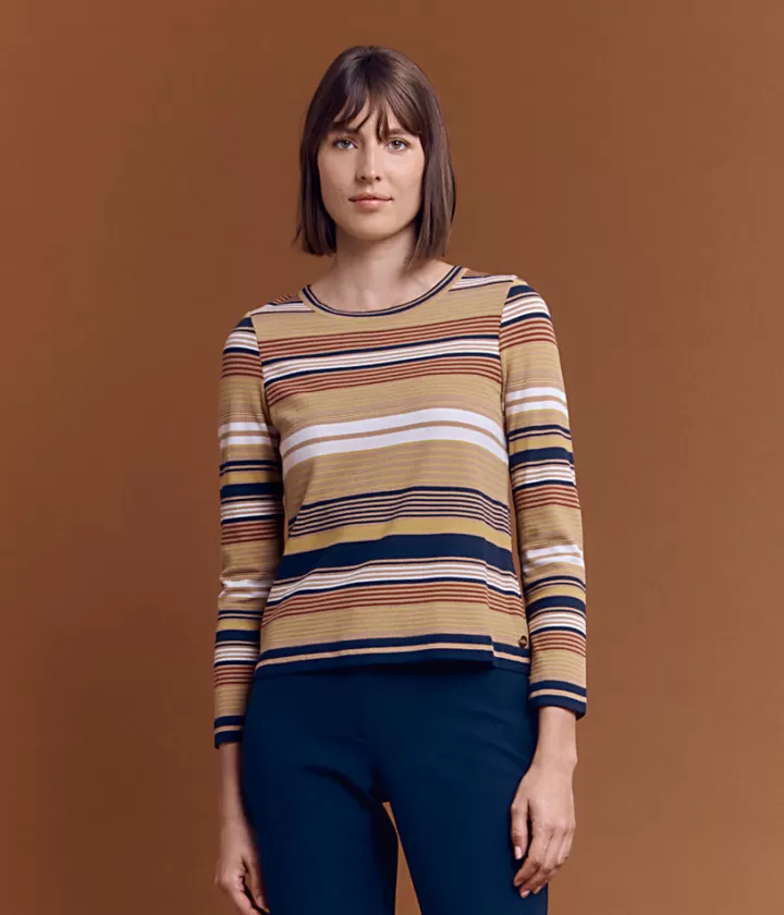 Maille>DEVERNOIS Pull maille à rayures Tricoté en France Jaune