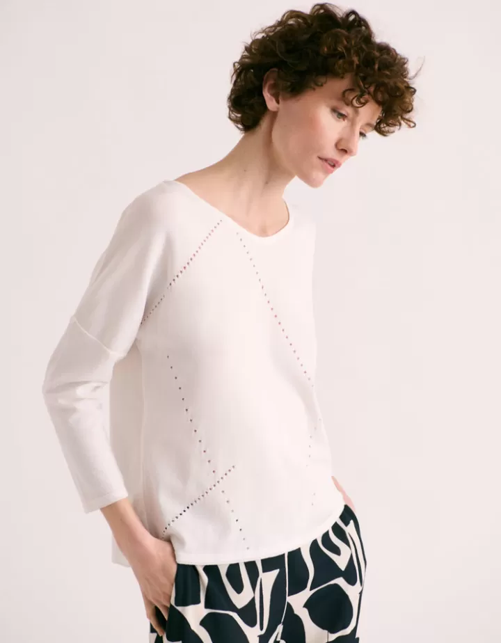 Maille>DEVERNOIS Pull maille ajourée Tricoté en France Blanccasse