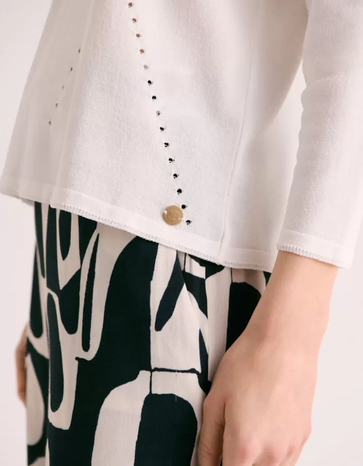 Maille>DEVERNOIS Pull maille ajourée Tricoté en France Blanccasse