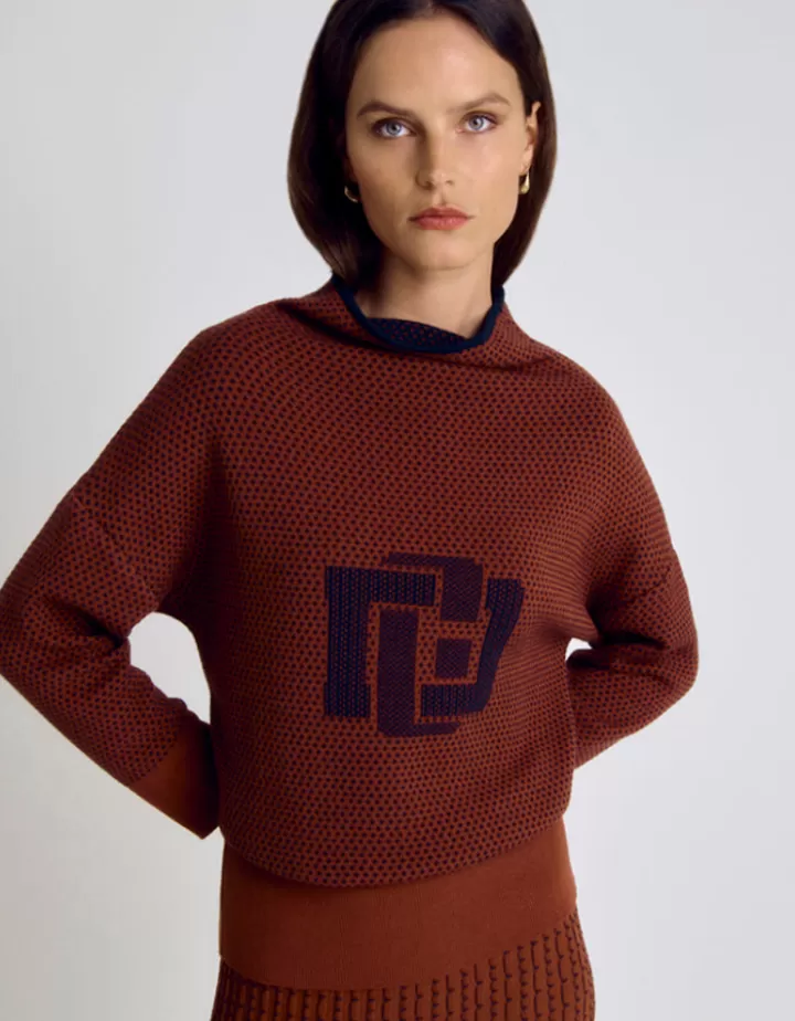 Maille>DEVERNOIS Pull maille col montant Tricoté en France Rouge