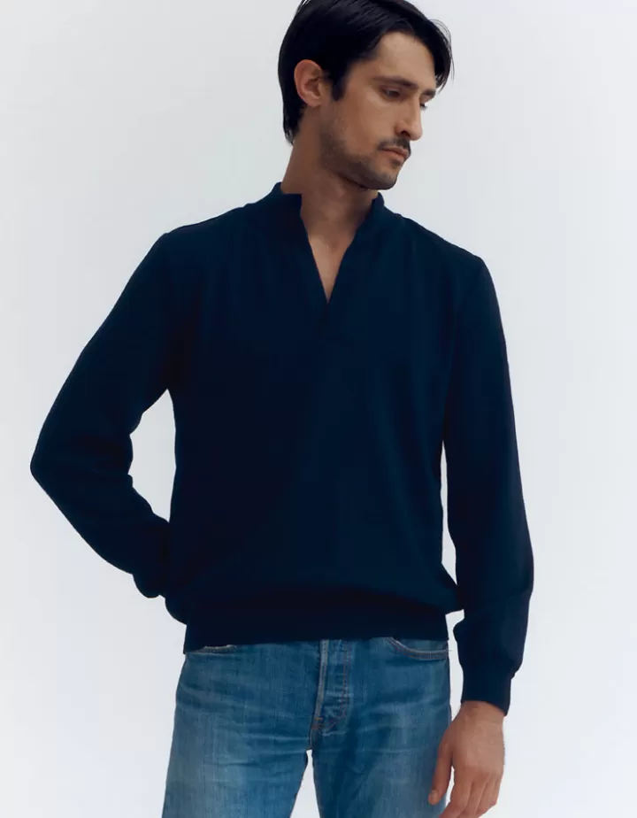 Maille>DEVERNOIS Pull maille côtes en laine mérinos Made in France Marine