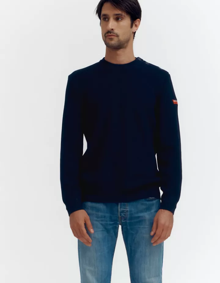 Maille>DEVERNOIS Pull maille côtes en laine mérinos Made in France Marine