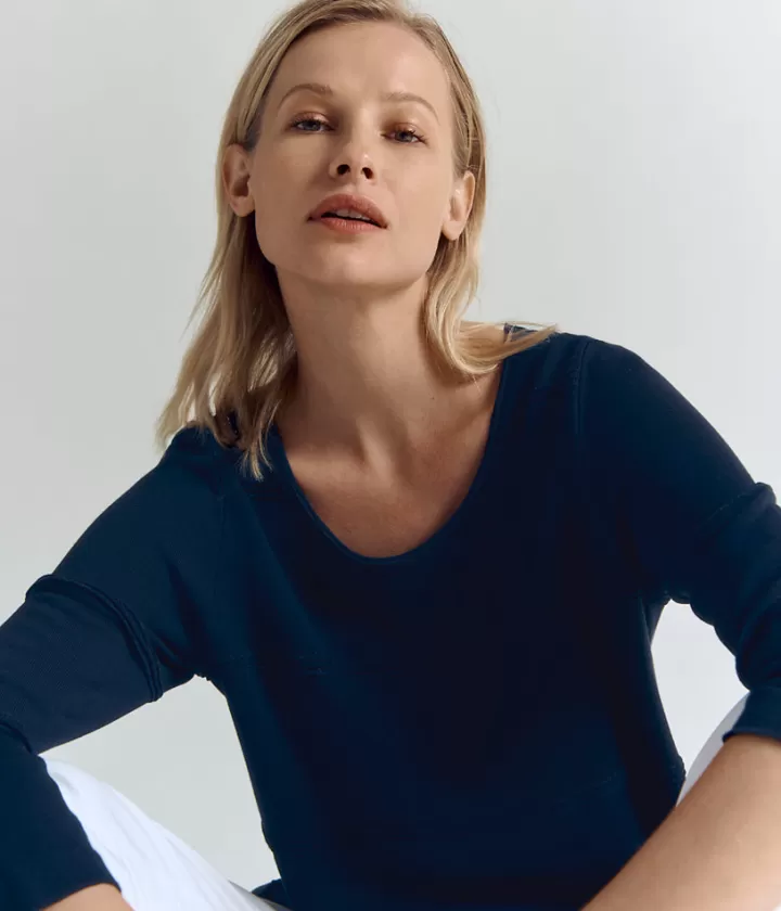 Maille>DEVERNOIS Pull maille en jersey écologique Tricoté en France Bleumarine