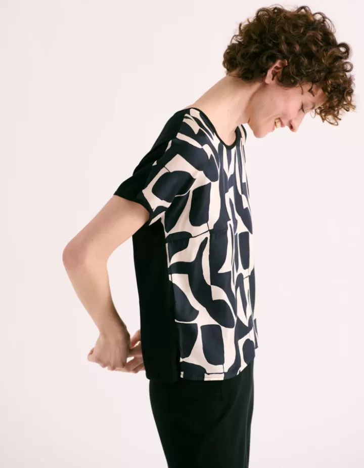 Maille>DEVERNOIS Pull maille imprimé En twill de soie Noir