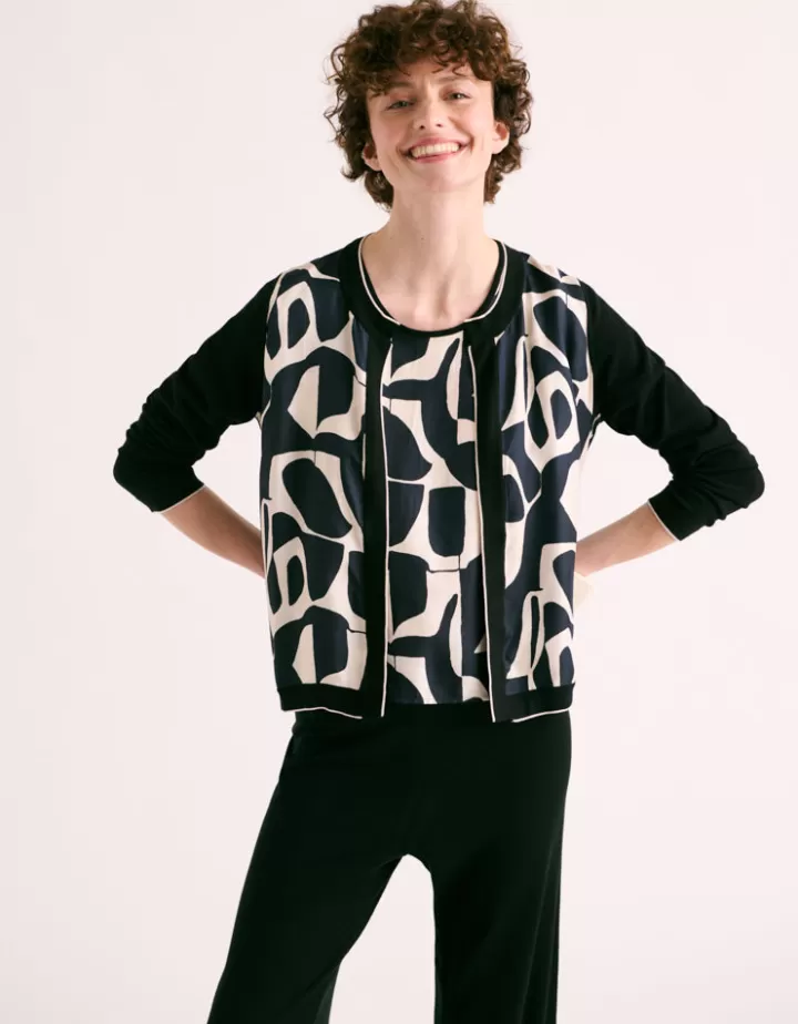 Maille>DEVERNOIS Pull maille imprimé En twill de soie Noir