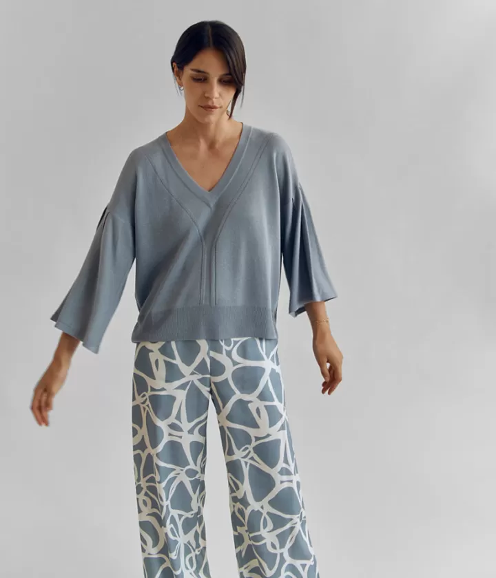 Maille>DEVERNOIS Pull maille irisée Manches fantaisies Gris