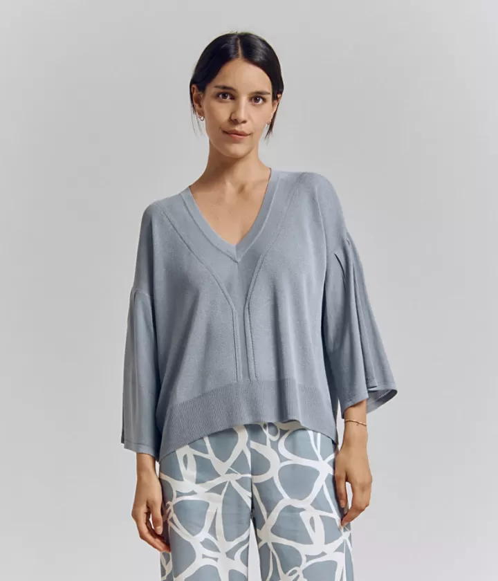 Maille>DEVERNOIS Pull maille irisée Manches fantaisies Gris