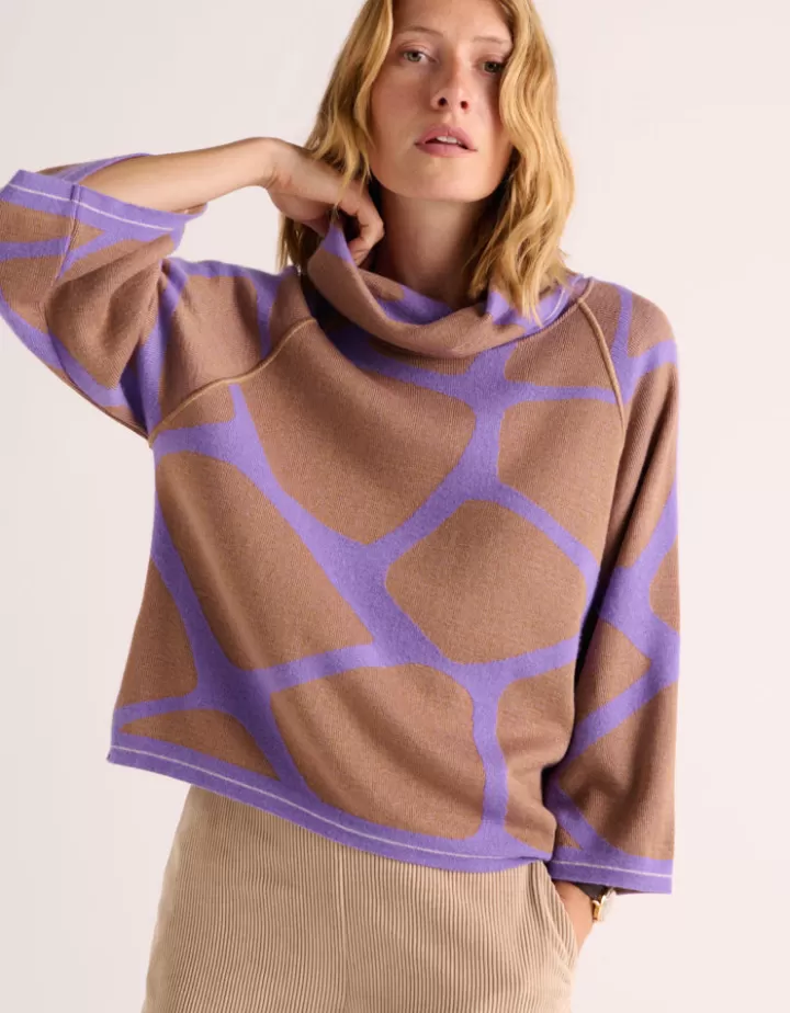 Maille>DEVERNOIS Pull maille jacquard en laine mérinos Tricoté en France Violet
