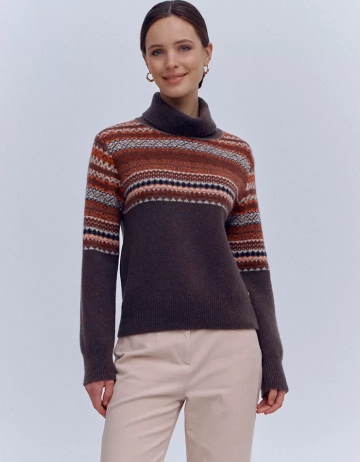 Maille>DEVERNOIS Pull maille jacquard en mohair Tricoté en France Marron