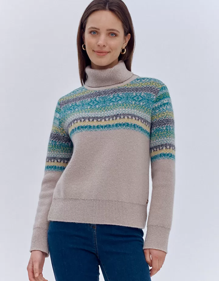 Maille>DEVERNOIS Pull maille jacquard en mohair Tricoté en France Beige