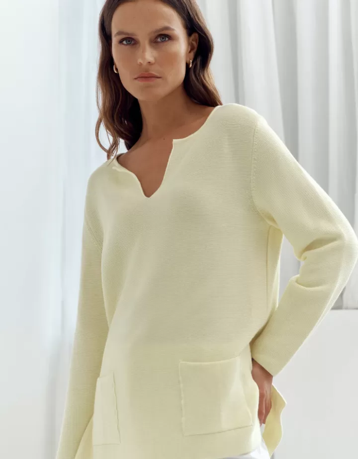 Maille>DEVERNOIS Pull maille point mousse En coton Jaunecolza