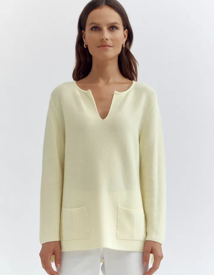 Maille>DEVERNOIS Pull maille point mousse En coton Jaunecolza