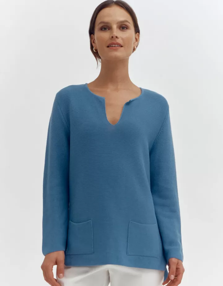 Maille>DEVERNOIS Pull maille point mousse En coton Bleubitume