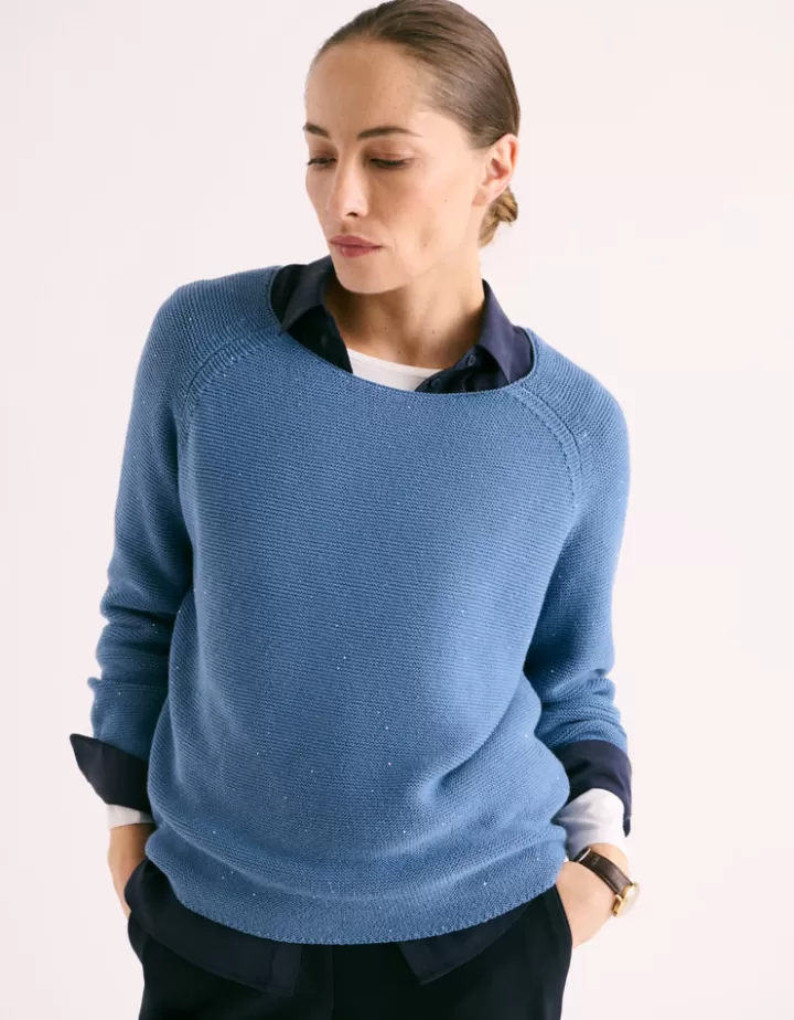 Maille>DEVERNOIS Pull maille point mousse Encolure bateau Bleubitume