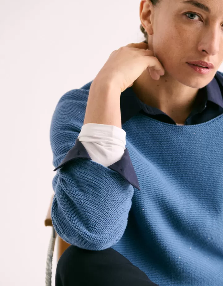 Maille>DEVERNOIS Pull maille point mousse Encolure bateau Bleubitume