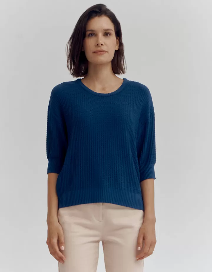 Maille>DEVERNOIS Pull manches 3/4 Tricoté en France Bleujean