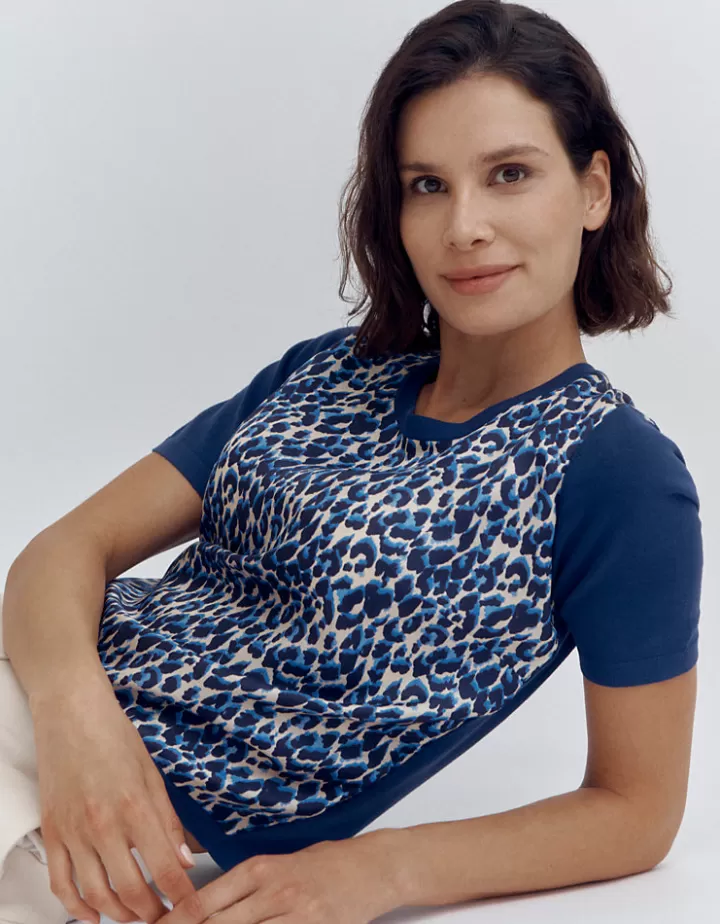 Maille>DEVERNOIS Pull manches courtes bi-matière En twill de soie Bleu
