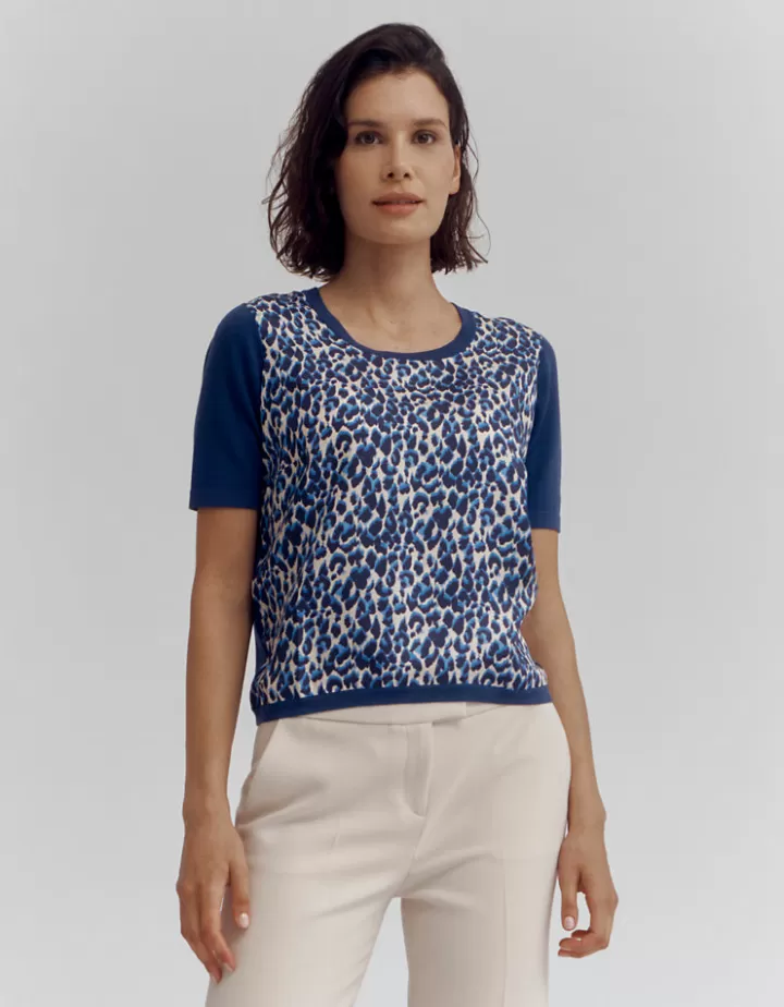 Maille>DEVERNOIS Pull manches courtes bi-matière En twill de soie Bleu