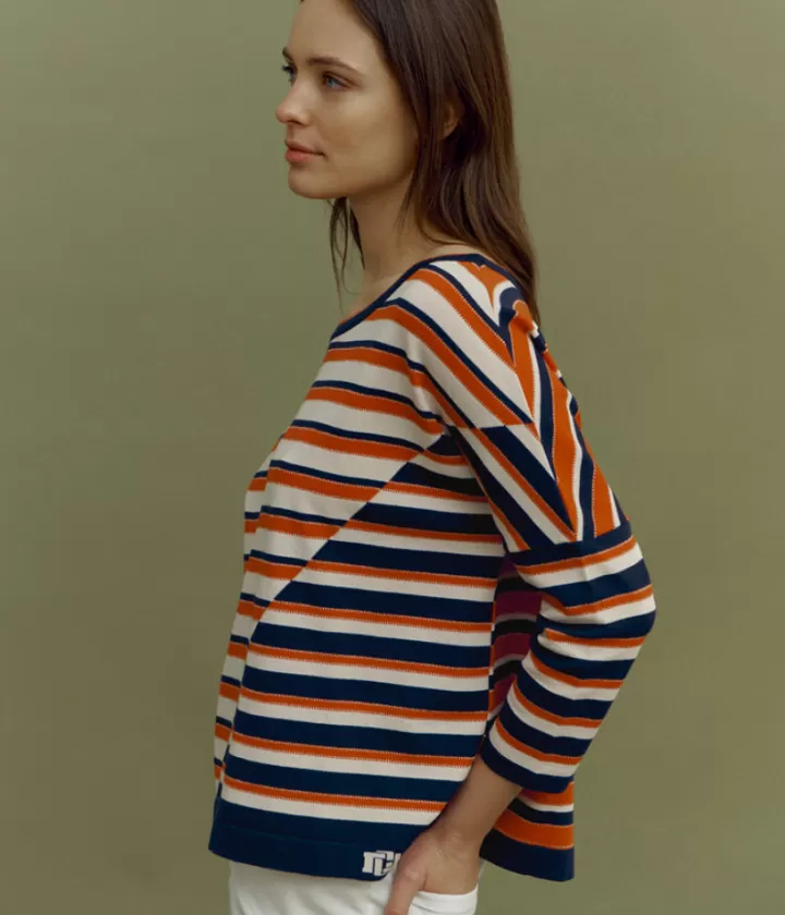 Maille>DEVERNOIS Pull marin en viscose Tricoté en France Orange