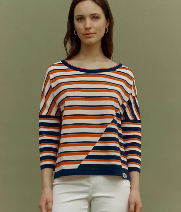 Maille>DEVERNOIS Pull marin en viscose Tricoté en France Orange