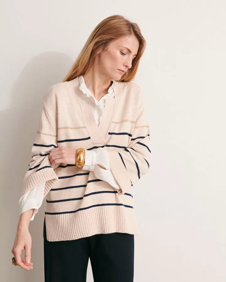 Maille>DEVERNOIS Pull marinière en maille En coton Ecru
