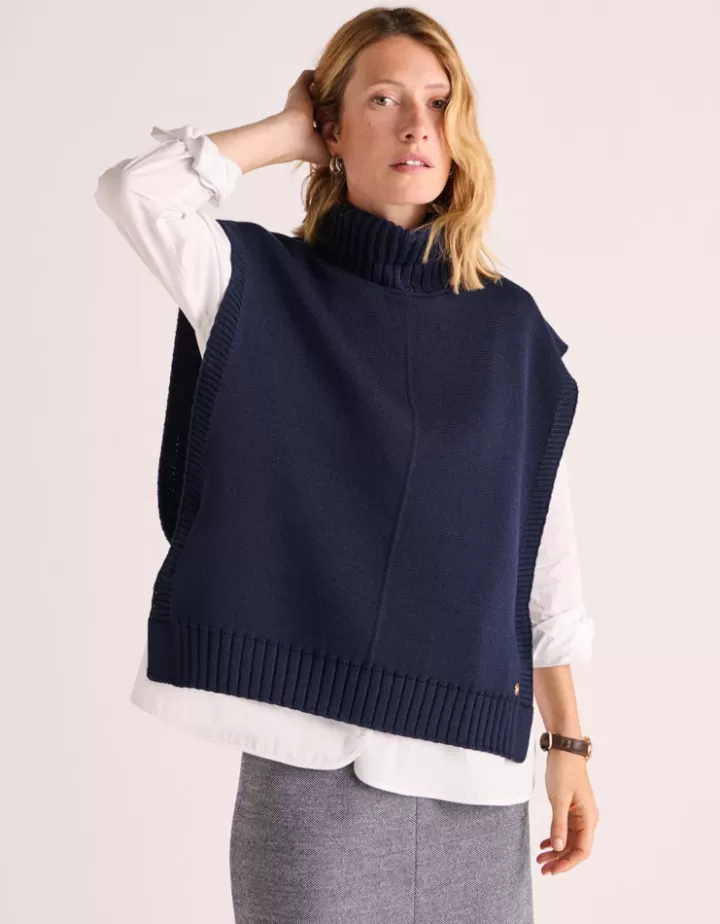 Maille>DEVERNOIS Pull "poncho" maille milano en laine mérinos Made in France Stone
