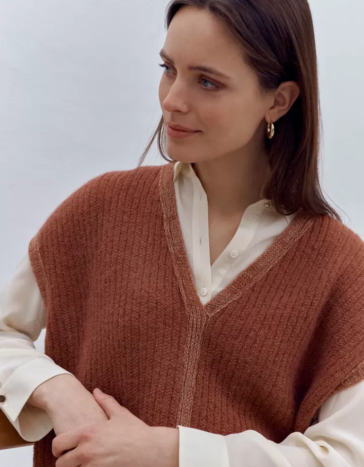 Maille>DEVERNOIS Pull sans manches en mohair Tricoté en France Rouge