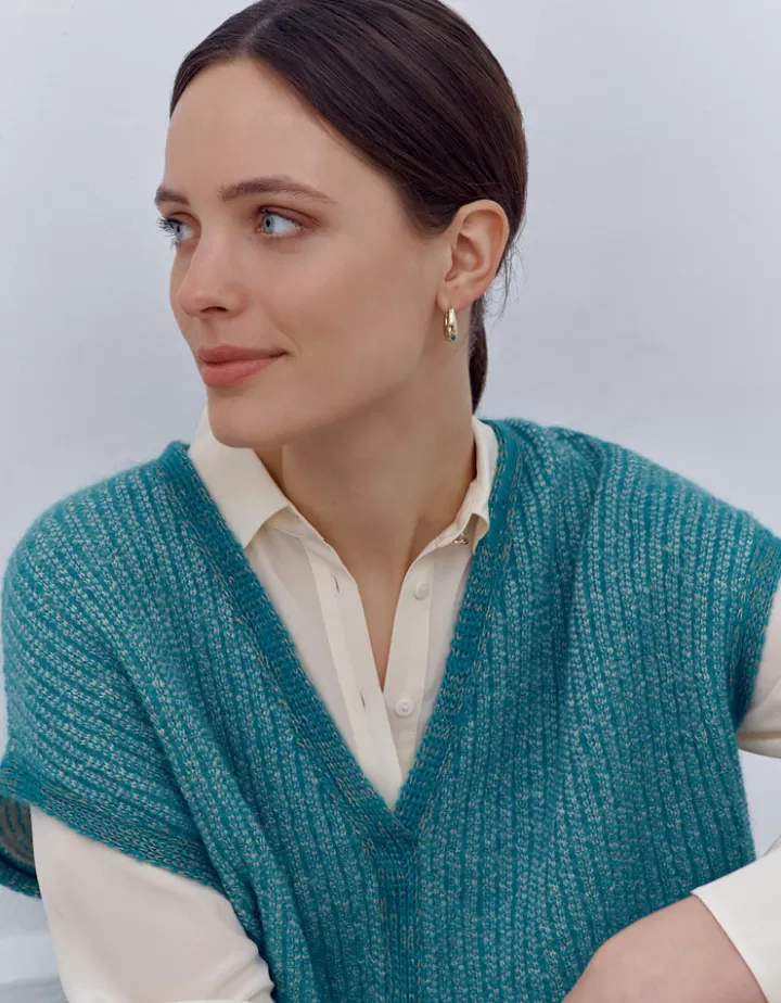 Maille>DEVERNOIS Pull sans manches en mohair Tricoté en France Vertfonce