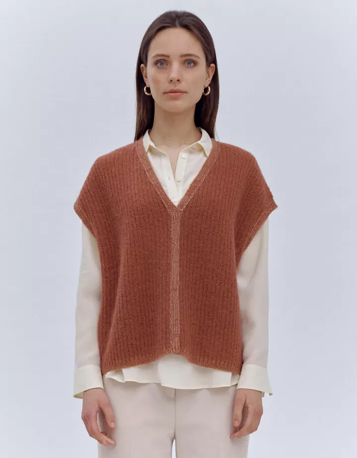 Maille>DEVERNOIS Pull sans manches en mohair Tricoté en France Rouge