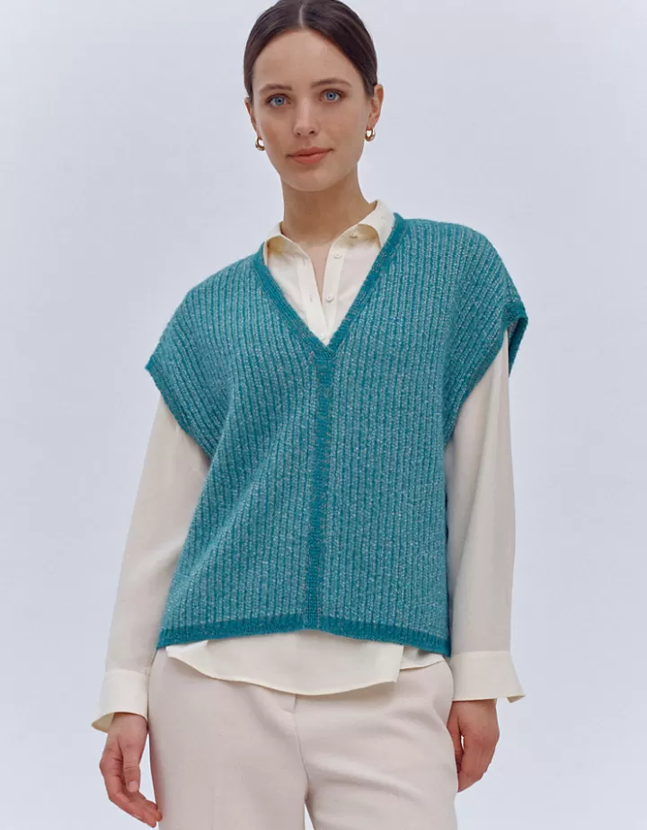 Maille>DEVERNOIS Pull sans manches en mohair Tricoté en France Vertfonce