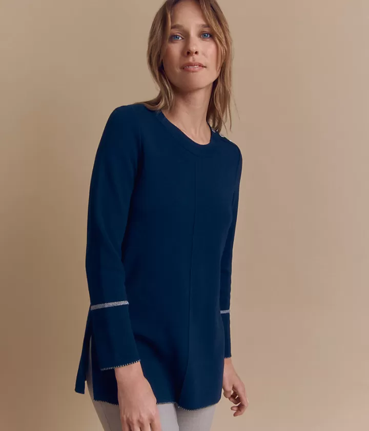 Maille>DEVERNOIS Pull tunique en laine Mérinos Tricoté en France Bleumarine