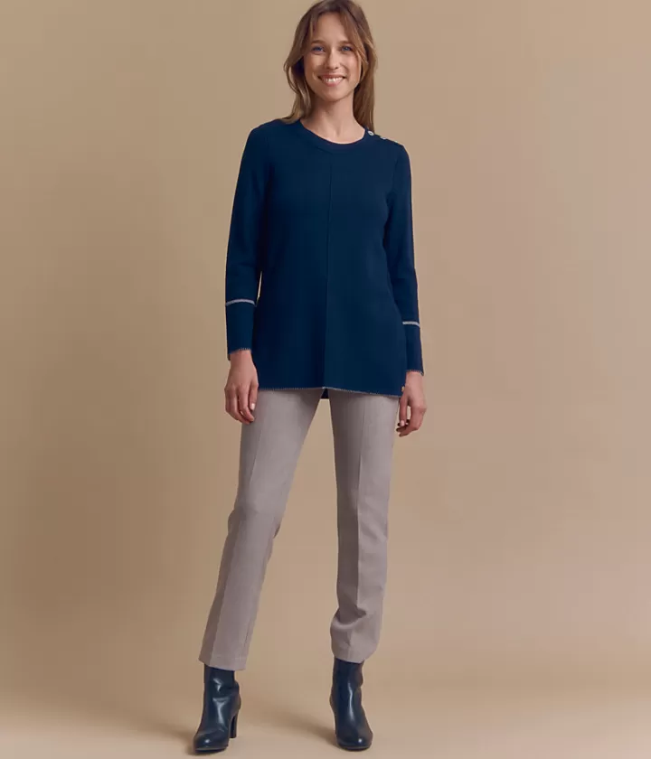 Maille>DEVERNOIS Pull tunique en laine Mérinos Tricoté en France Bleumarine
