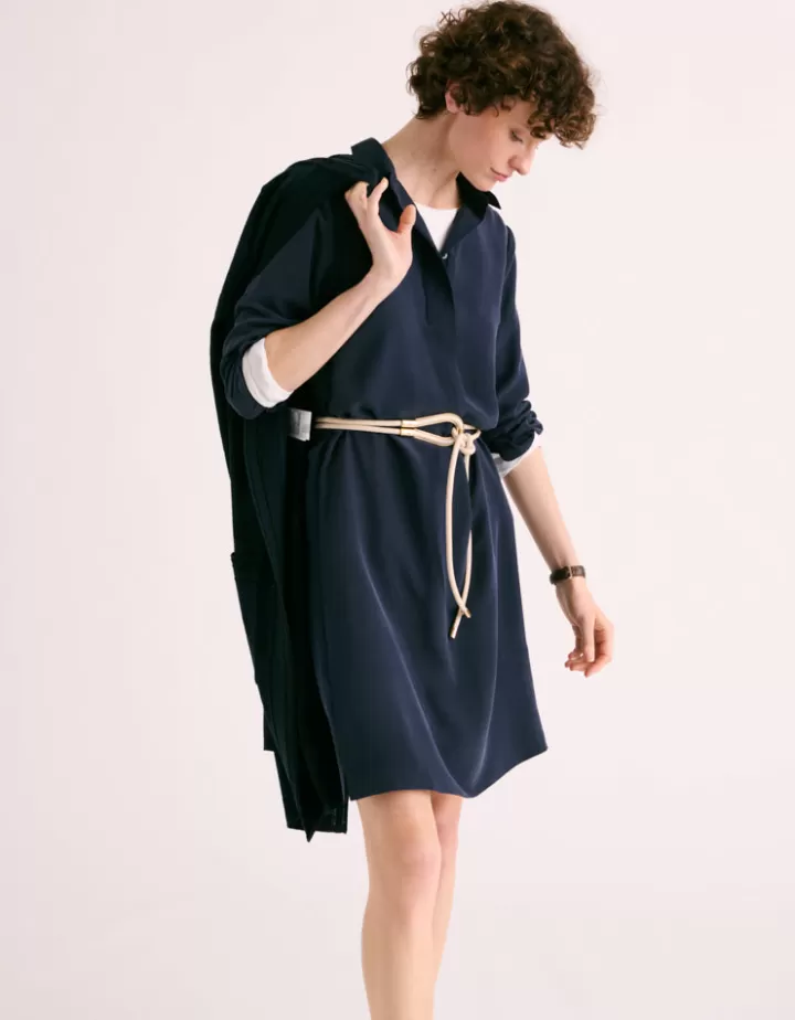 Robes & Jupes>DEVERNOIS Robe chemise En soie lavée Marine