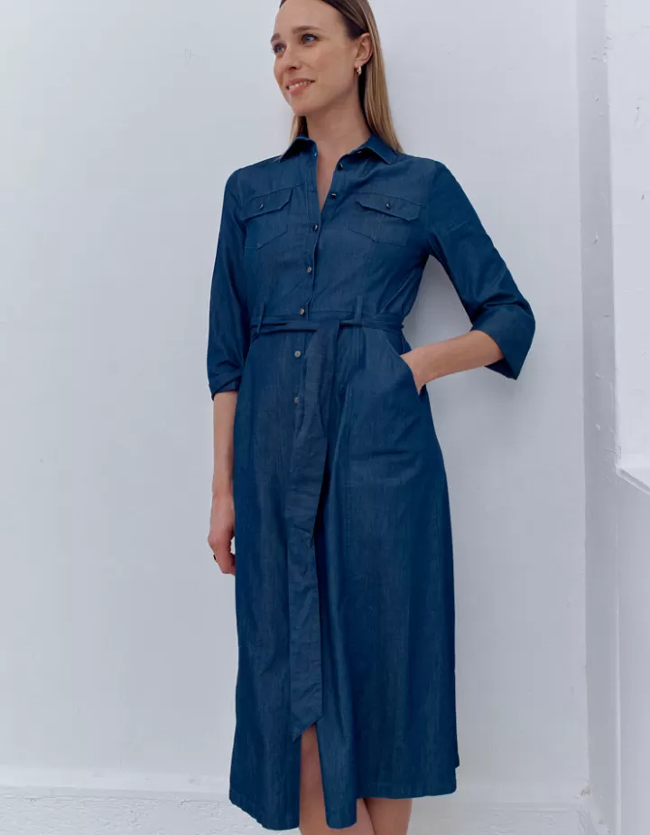 Robes & Jupes>DEVERNOIS Robe chemisier En jean fluide Bleujean