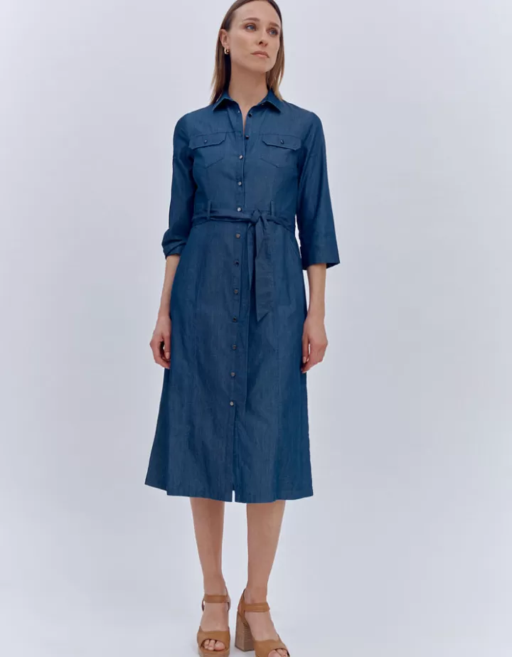 Robes & Jupes>DEVERNOIS Robe chemisier En jean fluide Bleujean