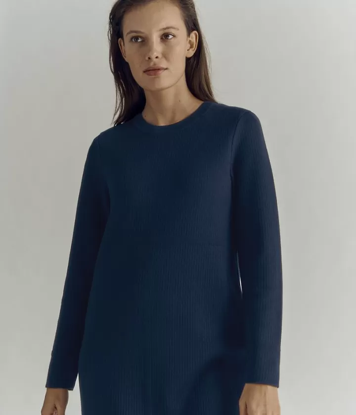 Robes & Jupes | Maille>DEVERNOIS Robe côtes richelieu en laine Mérinos Made in France Bleumarine