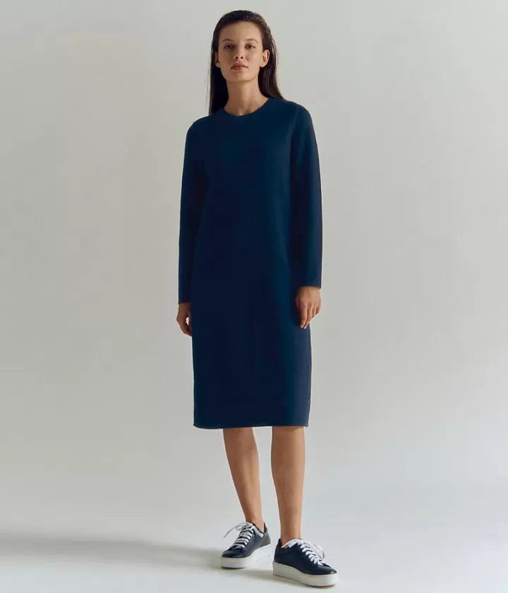 Robes & Jupes | Maille>DEVERNOIS Robe côtes richelieu en laine Mérinos Made in France Bleumarine