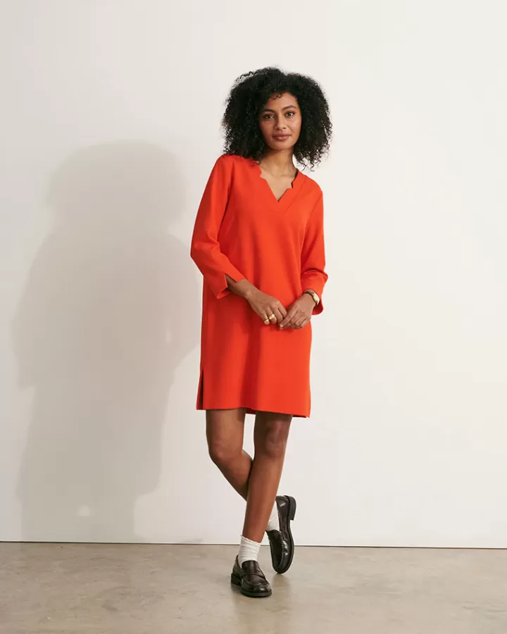 Robes & Jupes>DEVERNOIS Robe droite encolure V En double toile stretch Orangecapucine