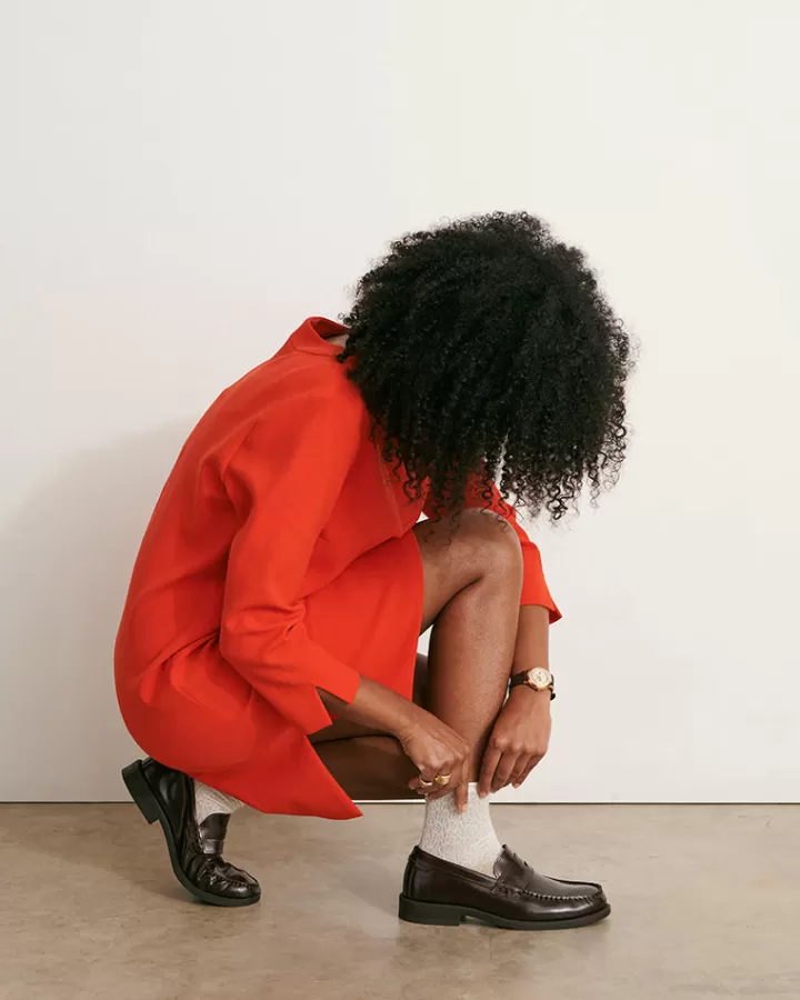 Robes & Jupes>DEVERNOIS Robe droite encolure V En double toile stretch Orangecapucine