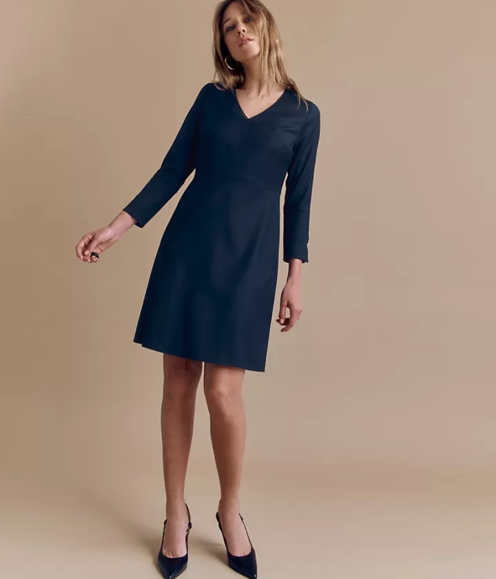 Robes & Jupes>DEVERNOIS Robe en crêpe de laine Manches 3/4 Noir